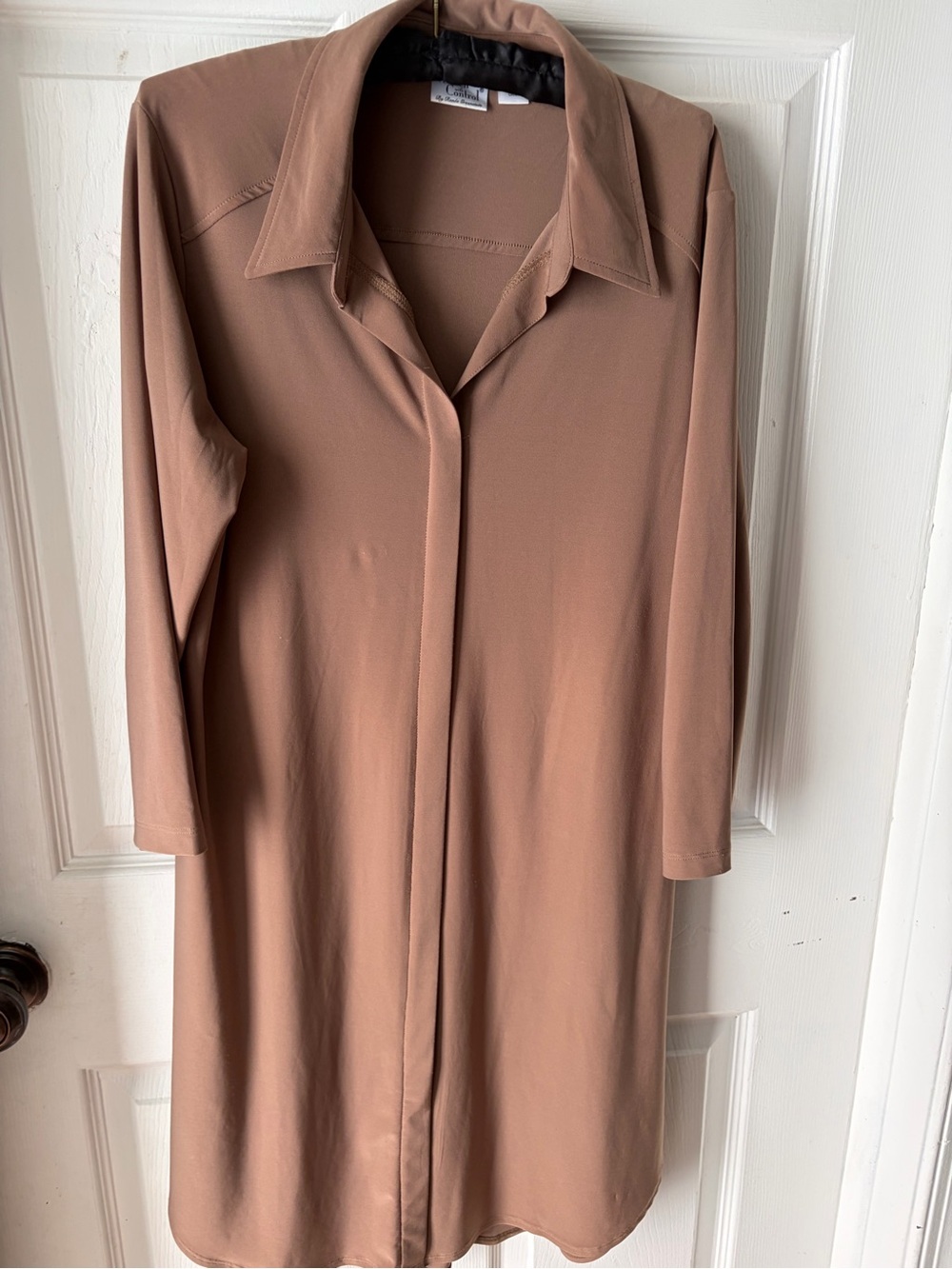 Women with Control Long Sleeve Taupe Shirt Dress